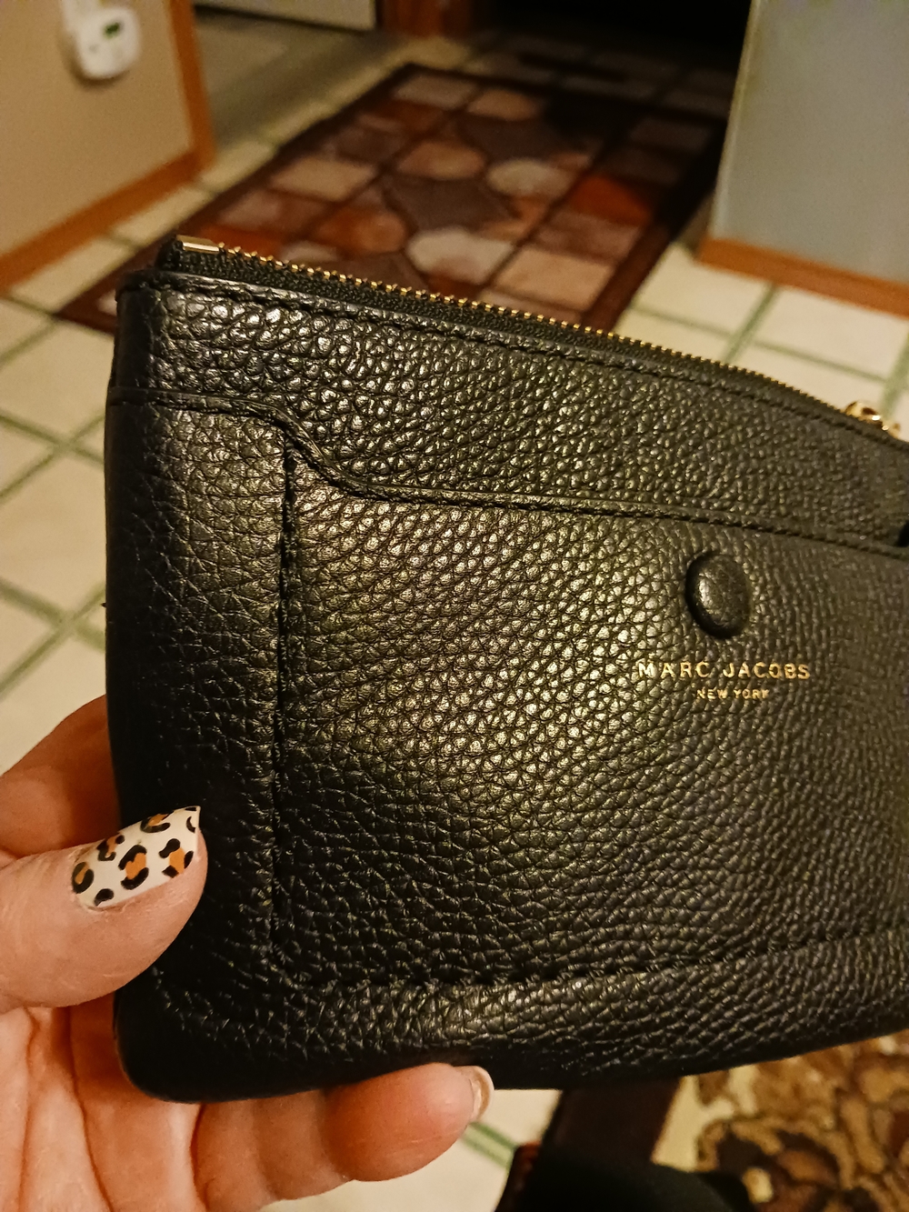 Marc Jacobs Black Pebbled Leather Card Wallet with Gold Logo